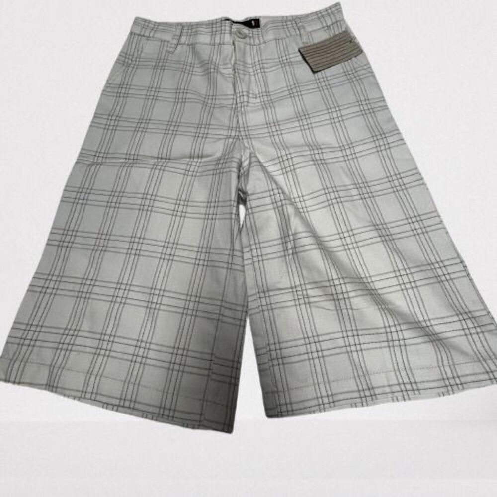 XG Womens High Rise Wide-Leg Plaid Cropped Capri Pants Sz 18 Tan Flat-Front New